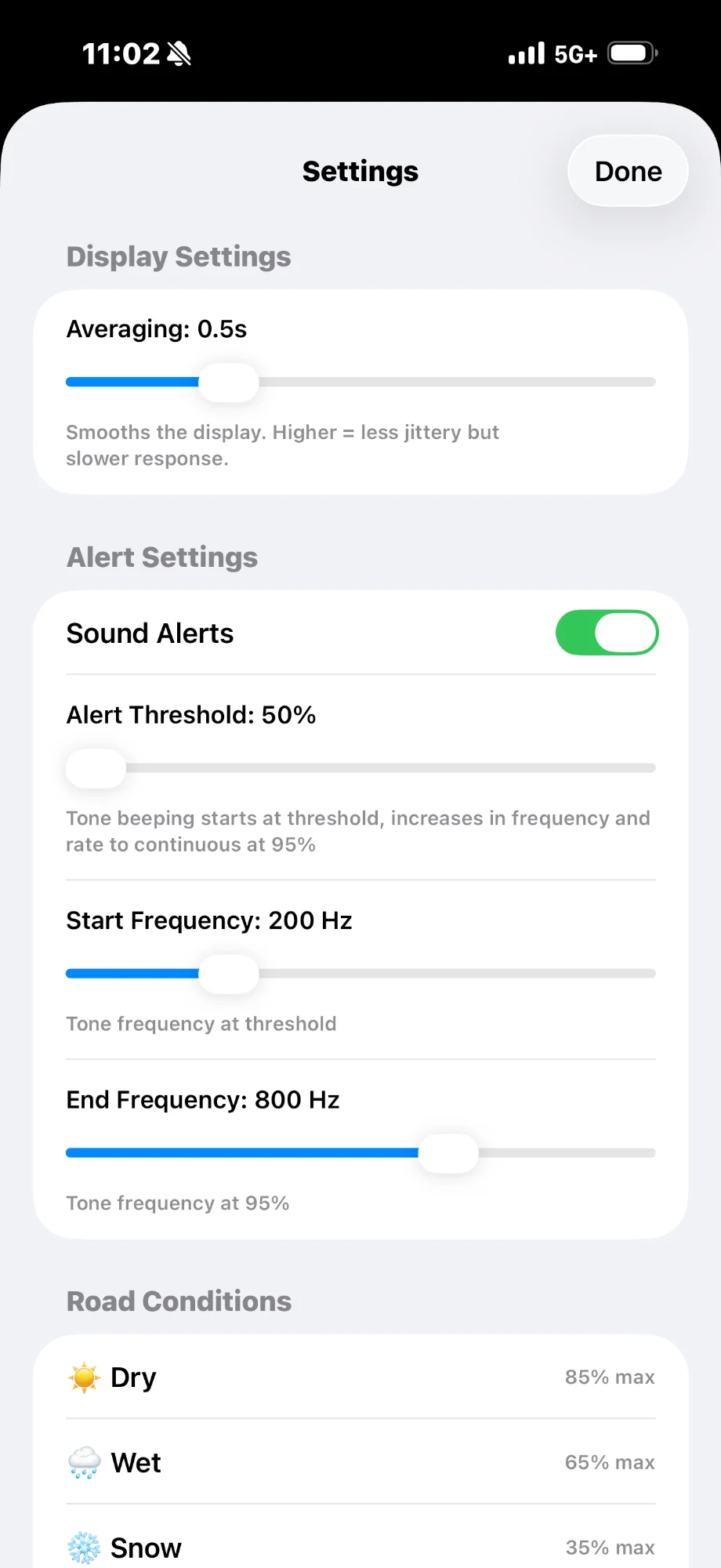 Settings screen